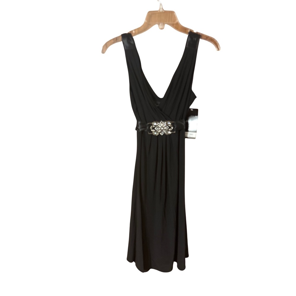 Scarlett Nite Womens Black V-Neck Rhinestone Empire Waist Cocktail Dress 12‎